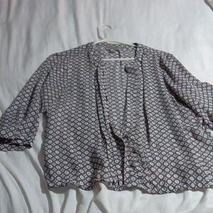 Women's Printed Open-Front Blouse - Pink & Navy
